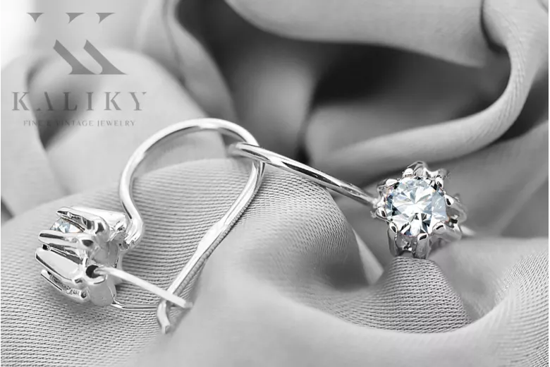 925 Spol_Latn 14k 583 Zircon náušnice vec053s Russian Soviet USSR Vintage Jewlery Art Deco style